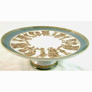 VINTAGE ROYAL CROWN ROMAN FESTIVAL PORCELAIN PEDESTAL CAKE STAND 22K GOLD ACCENT